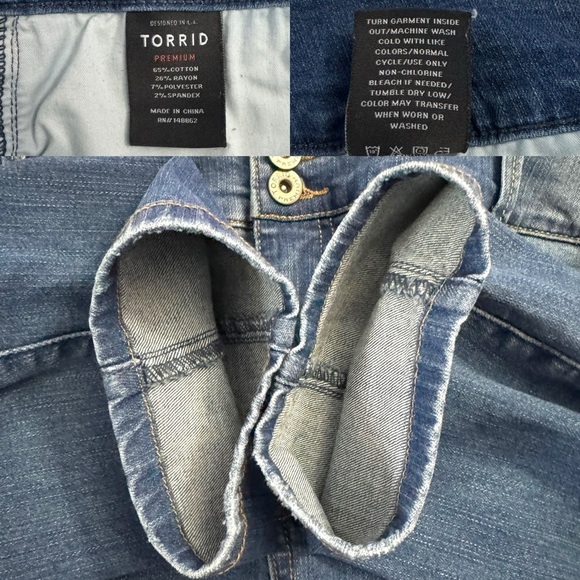 Torrid Distressed Ripped Stretch High Rise Skinny Leg Blue Jeggings 24 Regular - Picture 4 of 16